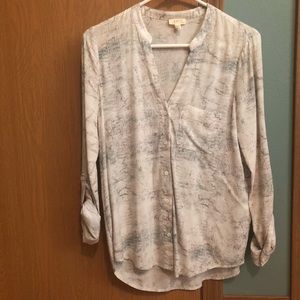 Soft Joie Print Collarless White Button Up Shirt